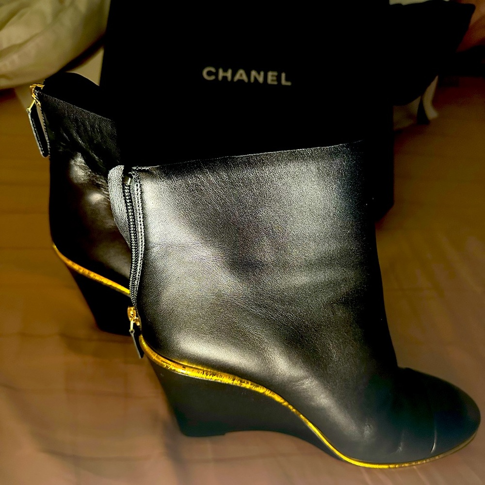 Chanel boots. Great condition, leather is perfect! Gold and black.